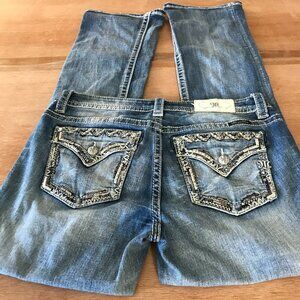 Miss Me Bootcut Jeans Women 31 Blue Mid Rise Flap Pockets Rhinestone Medium Wash